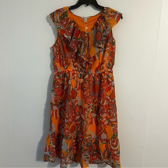 Women’s medium Marissa‎ Olivia Vibrant Orange Patterned Dres. New - Picture 1 of 16